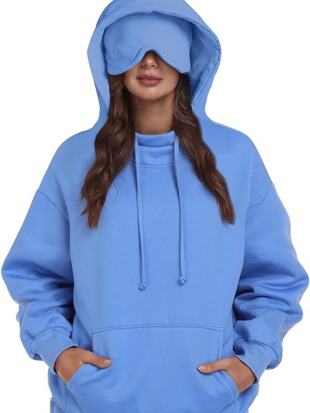 Women's Sky Blue Oversized Hoodie with Eye Mask